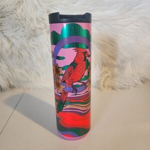 Starbucks Tumbler 2024 REX HAMILTON Pink Cardinal Neon 16 oz Stainless Steel